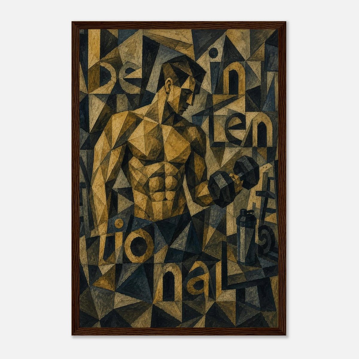 The Intentional Lifter – krachttraining poster in Picasso-stijl met lijst